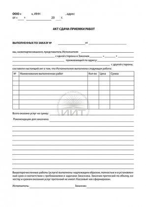 Бланк акта выполненных работ