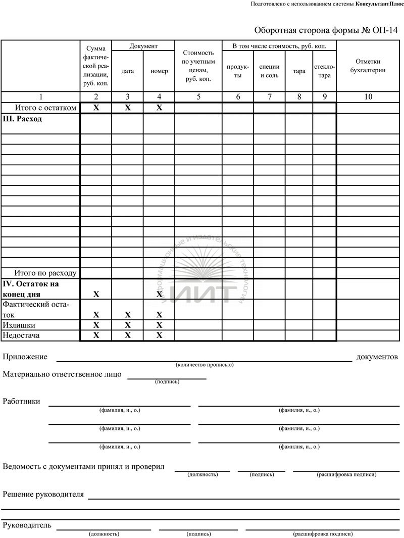 Оп 14 ведомость учета движения продуктов и тары на кухне