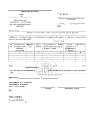 Акт об уничтожении документов